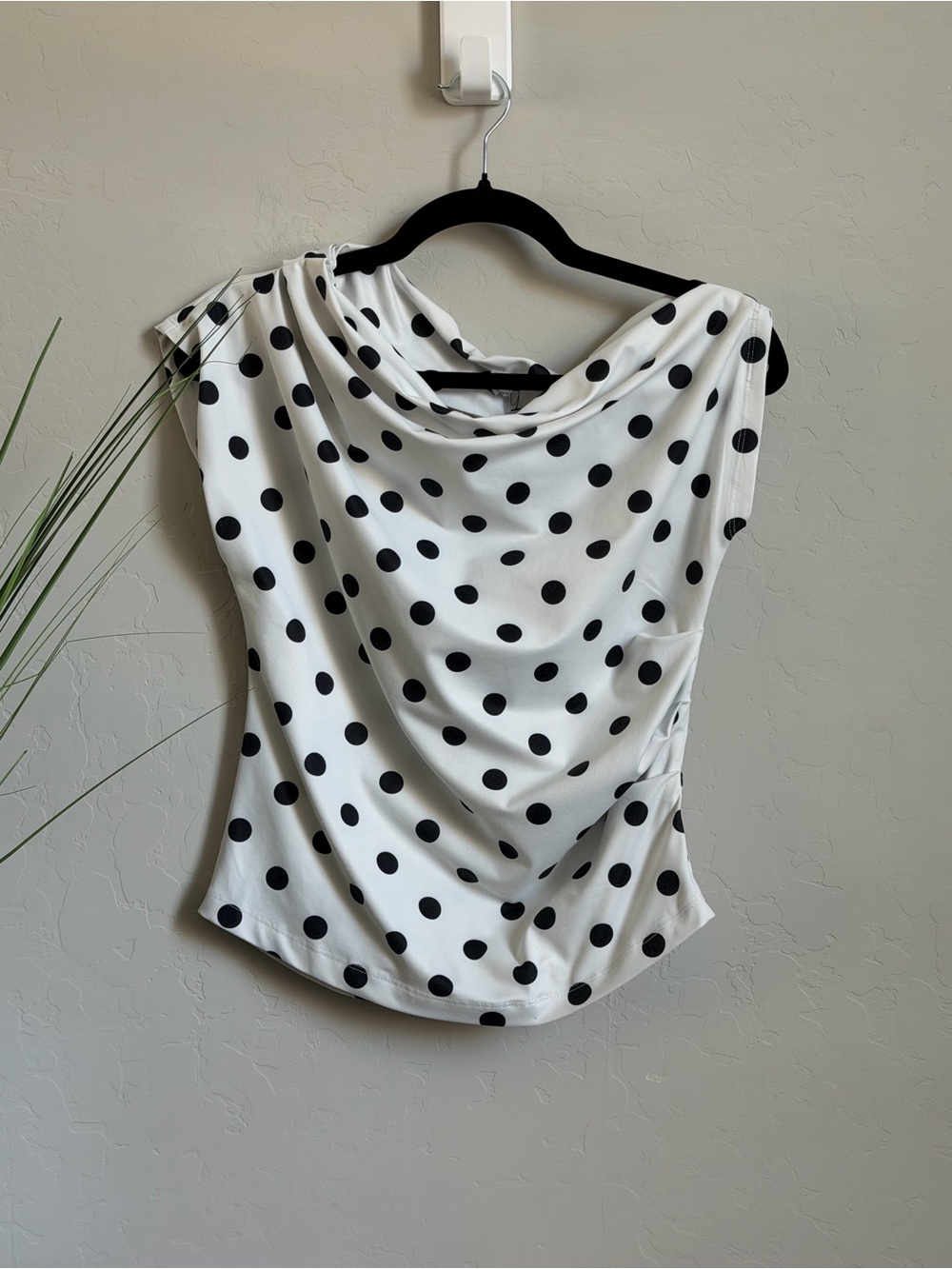 Cotton On White Polka Dot Cowl Neck Blouse with Black Dots